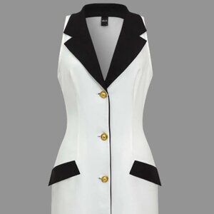 Contrast Gold Button Dress